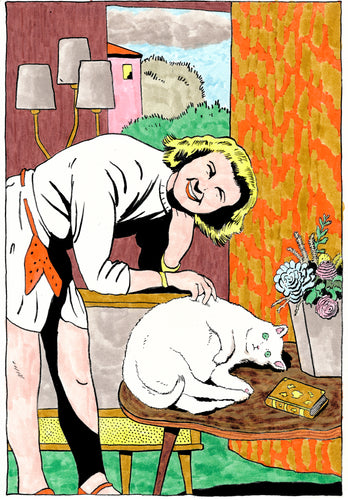 Original art: Woman and cat