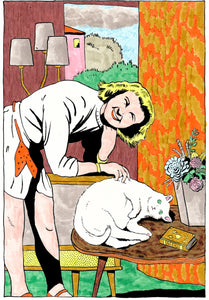 Original art: Woman and cat